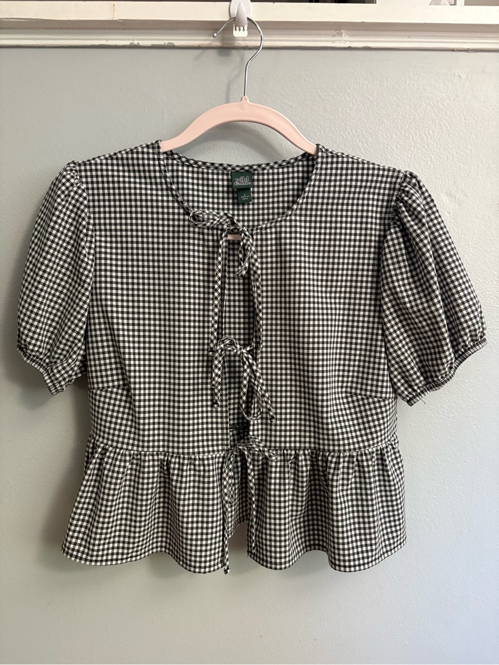 wild fable Black & White Gingham Tie-Front Peplum Blouse